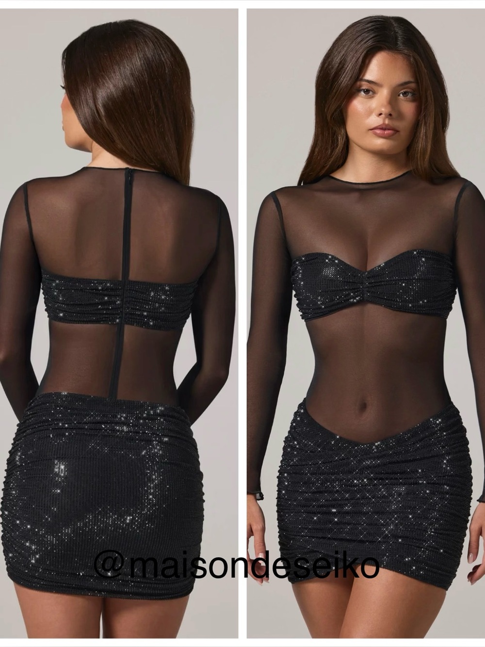 NEW Oh Polly Mini Dress Black Noel Rhinestone Mesh Bodycon Long Sleeve size 0